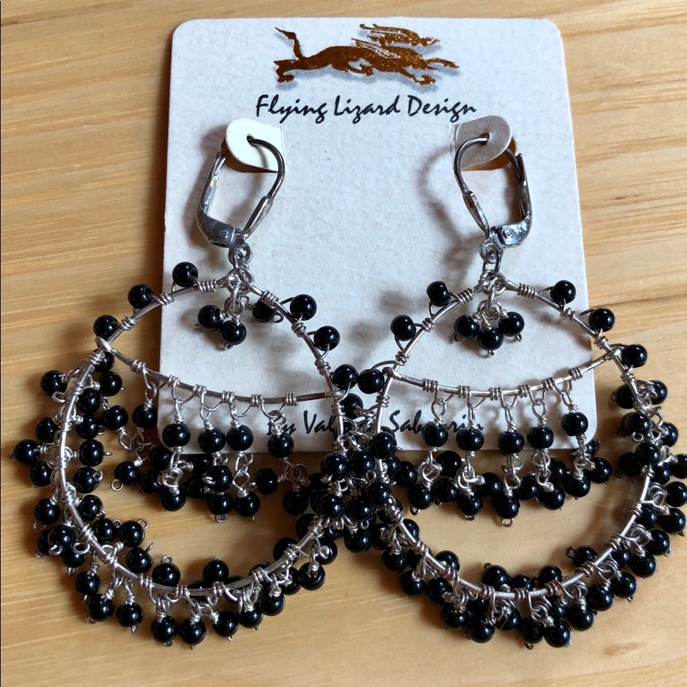 Sterling Silver Black Beaded Earrings